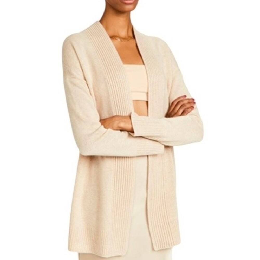 Vince Ribbed Placket wool & cashmere blend open front cardigan woman size medium